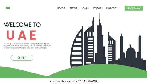 Welcome to United Arab  Emirate Skyline background vector illustration. Travel and Tourism Famous Landmarks in UAE.