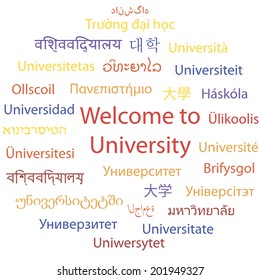 Welcome to University, words collage vector illustration.