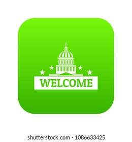 Welcome to USA icon green vector isolated on white background