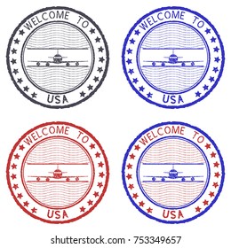 Welcome to USA round ink stamps. Vector illustration isolated on white background