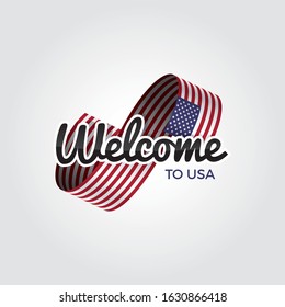 Welcome to USA symbol with flag, simple modern logo on white background, vector illustration