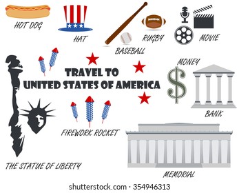 Welcome to USA. Symbols United States. Set of icons. Vector.