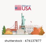 Welcome to USA. United States of America poster. Vector illustration about travel