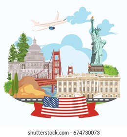 Welcome To USA. United States Of America Poster. Vector Illustration About Travel