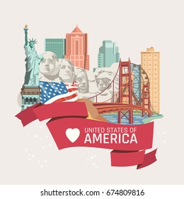 Welcome To USA. United States Of America Poster. Vector Illustration About Travel