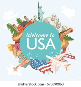 Welcome to USA. United States of America poster. Vector illustration about travel