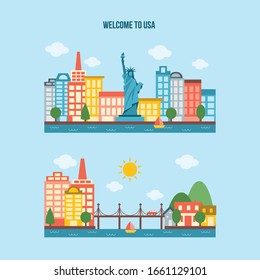 Welcome to USA.  Vector Flat illustrations