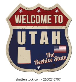 Welcome to Utah vintage rusty metal sign on a white background, vector illustration