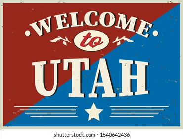 Welcome to Utah vintage sign on a white background, vector illustration