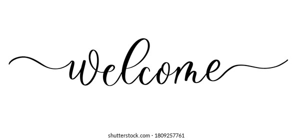 Welcome - vector calligraphic inscription with smooth lines.