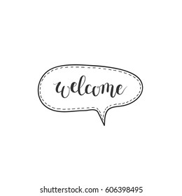 Welcome vector hand-written word in a speech bubble design