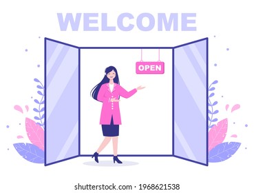 Welcome Vector Illustration For The Opening Of Web Page, Banner, Presentation, Social Media, Documents, Posters, or Greeting Cards