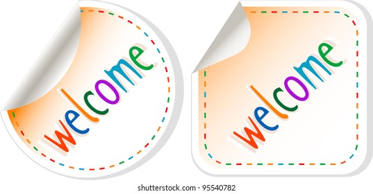 Welcome vector stickers label set isolated on white