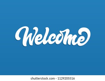 Welcome vector text logo. Handmade lettering in freehand style.