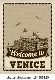 Welcome to Venice in vintage style poster, vector illustration