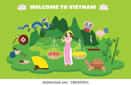 Welcome to Vietnam country concept banner. Flat illustration of welcome to Vietnam country vector concept banner for web design