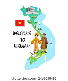 Welcome to Vietnam. Vietnam tourist map. Vector art illustration