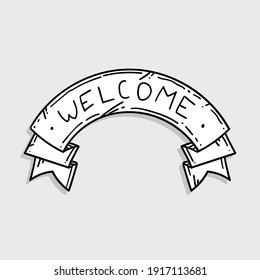 welcome vintage ribbon handdrawn doodle lettering