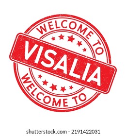 Welcome to VISALIA. Impression of a round stamp with a scuff. Flat style