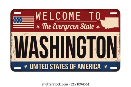 Welcome to Washington vintage rusty license plate on a white background, vector illustration