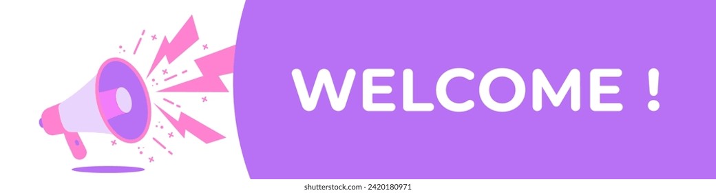 Banner de bienvenida con megáfono. Ilustración vectorial.