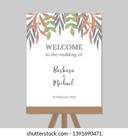 Welcome Wedding Board With Greenery As Decoration