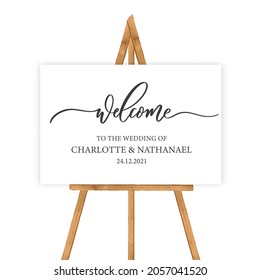 Welcome to the wedding of - wedding calligraphic sign with wood tablet