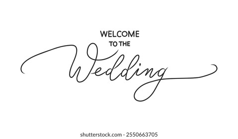 Welcome to the Wedding card. Hand drawn positive quote. Modern brush calligraphy. Isolated on white background