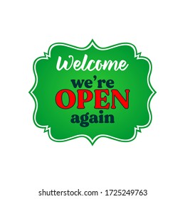 Welcome we're open again vector text vintage