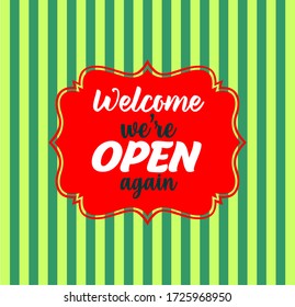 Welcome we're open again vector text vintage