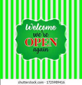 Welcome we're open again vector text vintage