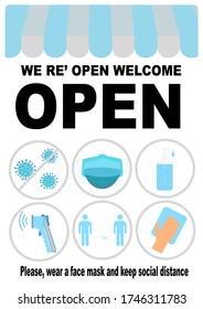 Welcome we're open.Can be used for businesses to show they are still open during the coronavirus pandemic.