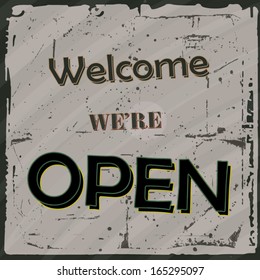 Welcome we're open vintage poster retro illustration