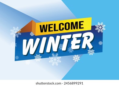 bienvenido al mundo de invierno concepto de texto de palabra icono símbolo de logotipo Vector nota azul estilo para el uso página de destino, Plantilla, medios de comunicación social, Web, App móvil, póster, Anuncio, folleto, fondo, Tarjeta de regalo, Cupón
