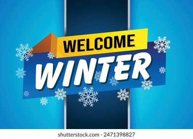 welcome winter word text concept icon logo sign symbol vector note blue style for use landing page, template, social media, web, mobile app, poster, banner, flyer, background, gift card, coupon

