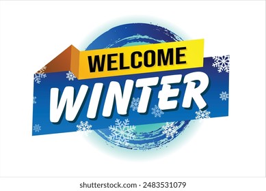 bienvenido al mundo de invierno concepto de texto de palabra icono símbolo de logotipo Vector nota azul estilo para el uso página de destino, Plantilla, medios de comunicación social, Web, App móvil, póster, Anuncio, folleto, fondo, Tarjeta de regalo, Cupón

