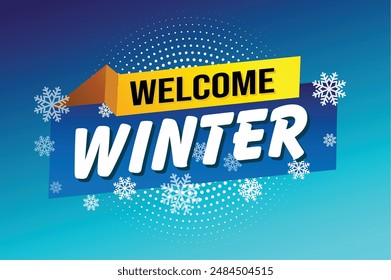 welcome winter word text concept icon logo sign symbol vector note blue style for use landing page, template, social media, web, mobile app, poster, banner, flyer, background, gift card, coupon


