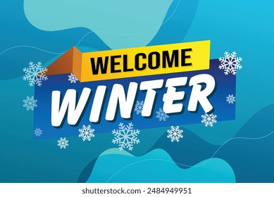 bienvenido al mundo de invierno concepto de texto de palabra icono símbolo de logotipo Vector nota azul estilo para el uso página de destino, Plantilla, medios de comunicación social, Web, App móvil, póster, Anuncio, folleto, fondo, Tarjeta de regalo, Cupón

