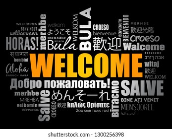 WELCOME word cloud in different languages, concept background