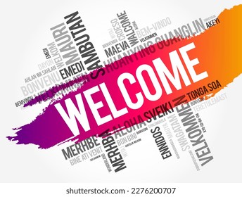 WELCOME word cloud in different languages, conceptual background