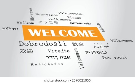 WELCOME word cloud in different languages, conceptual vector illustration design background