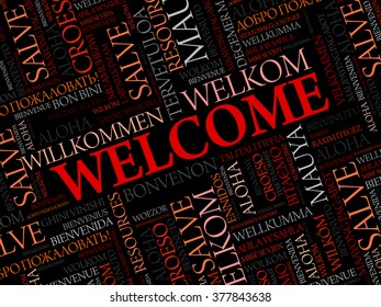 WELCOME word cloud in different languages, concept background