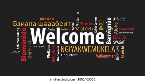 Welcome Word Cloud on a Black Background