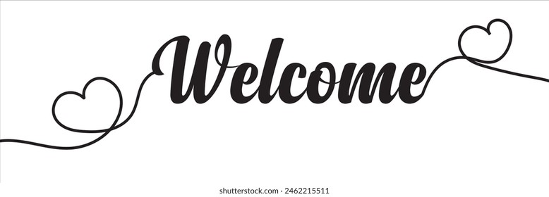 Welcome word - continuous one line with word. Minimalistic drawing of phrase illustration.  isolated on white background. Vector illustration. EPS 10