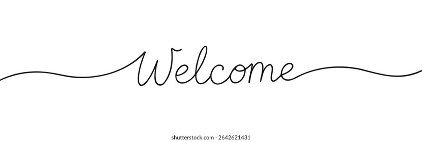 Welcome word continuous one line drawing with word. Minimalistic drawing of phrase illustration.