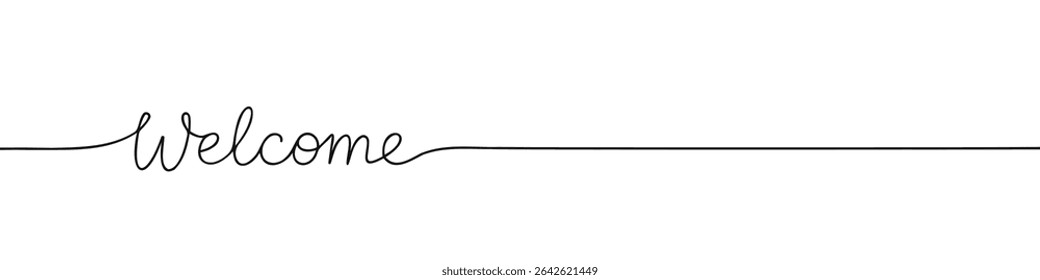 Welcome word continuous one line drawing with word. Minimalistic drawing of phrase illustration.
