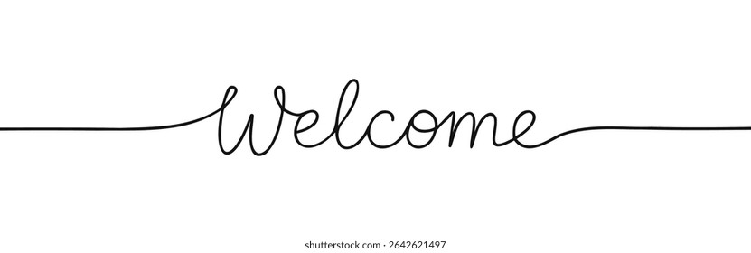 Welcome word continuous one line drawing with word. Minimalistic drawing of phrase illustration.