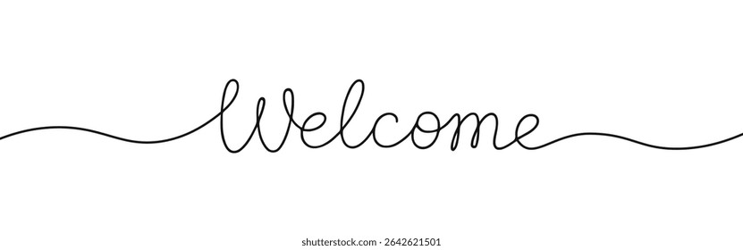 Welcome word continuous one line drawing with word. Minimalistic drawing of phrase illustration.
