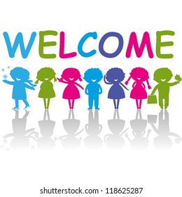 Welcome Word Cute Colored Childrens Silhouettes Stock Vector (Royalty ...