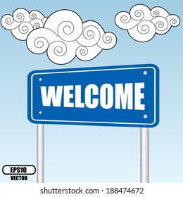 Welcome word design over sky and cloud background- vector illustration.